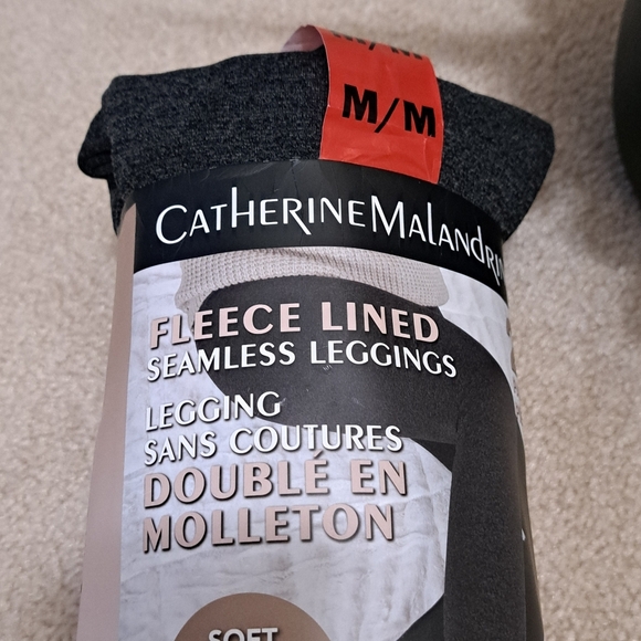 New! Catherine Malandrino Leggings 2 Pack Fleece Lined Size Medium Black Grey - Picture 2 of 8